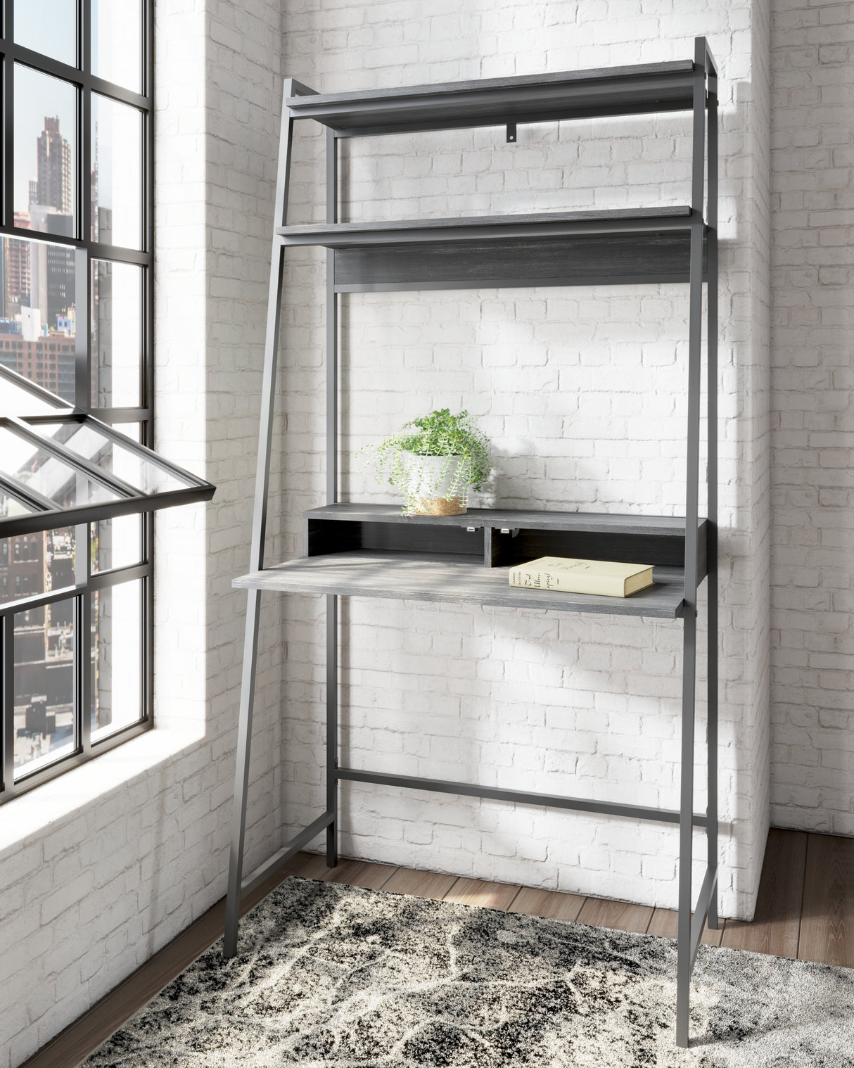 Mega Furniture - Ashley Furniture - Yarlow Office Desk - Home Office Desk and Shelf / Black - H215-27