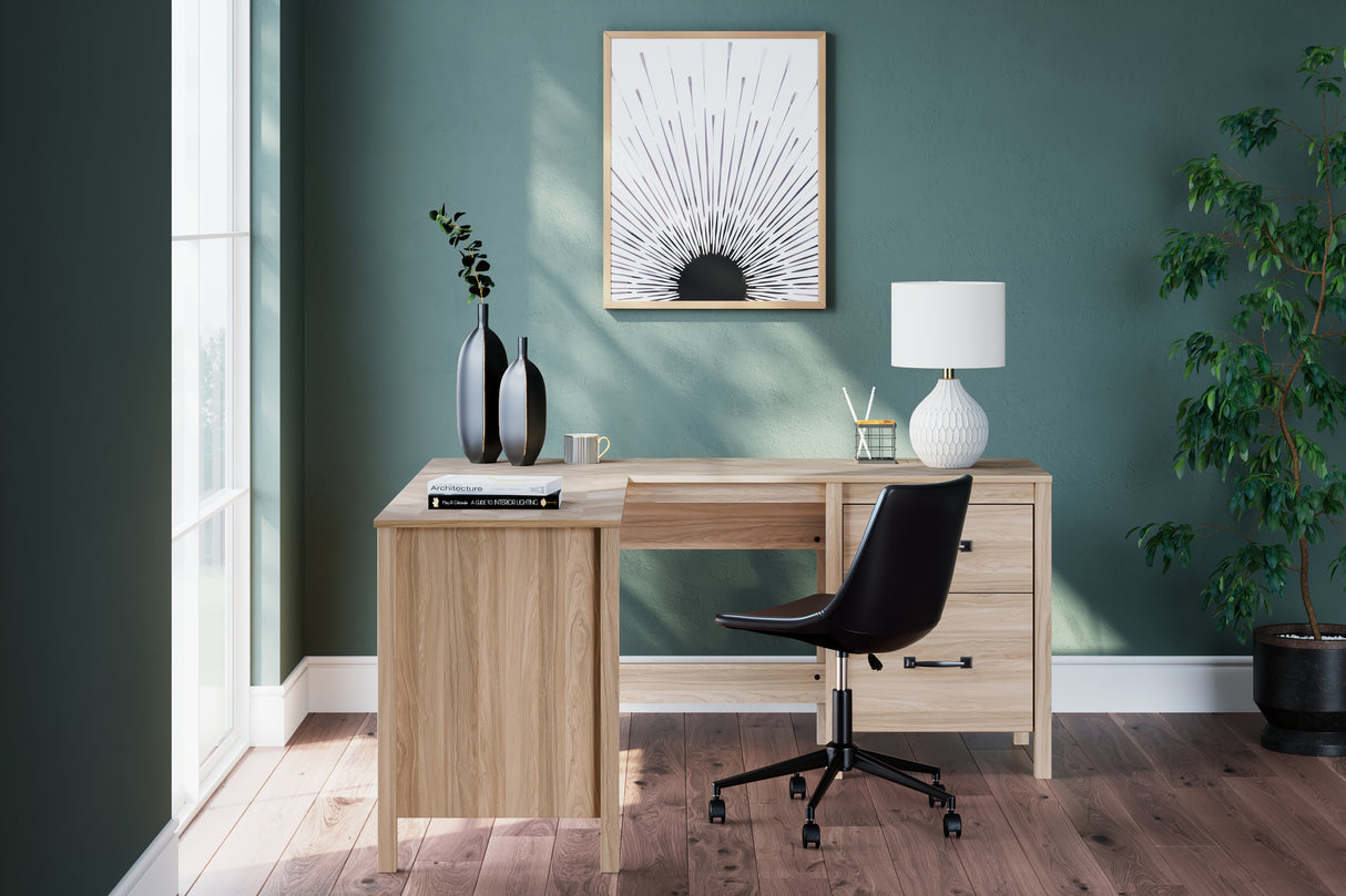 Mega Furniture - Ashley Furniture - Battelle Office Desk - 60" Home Office Desk with Return / Tan - H3929H1