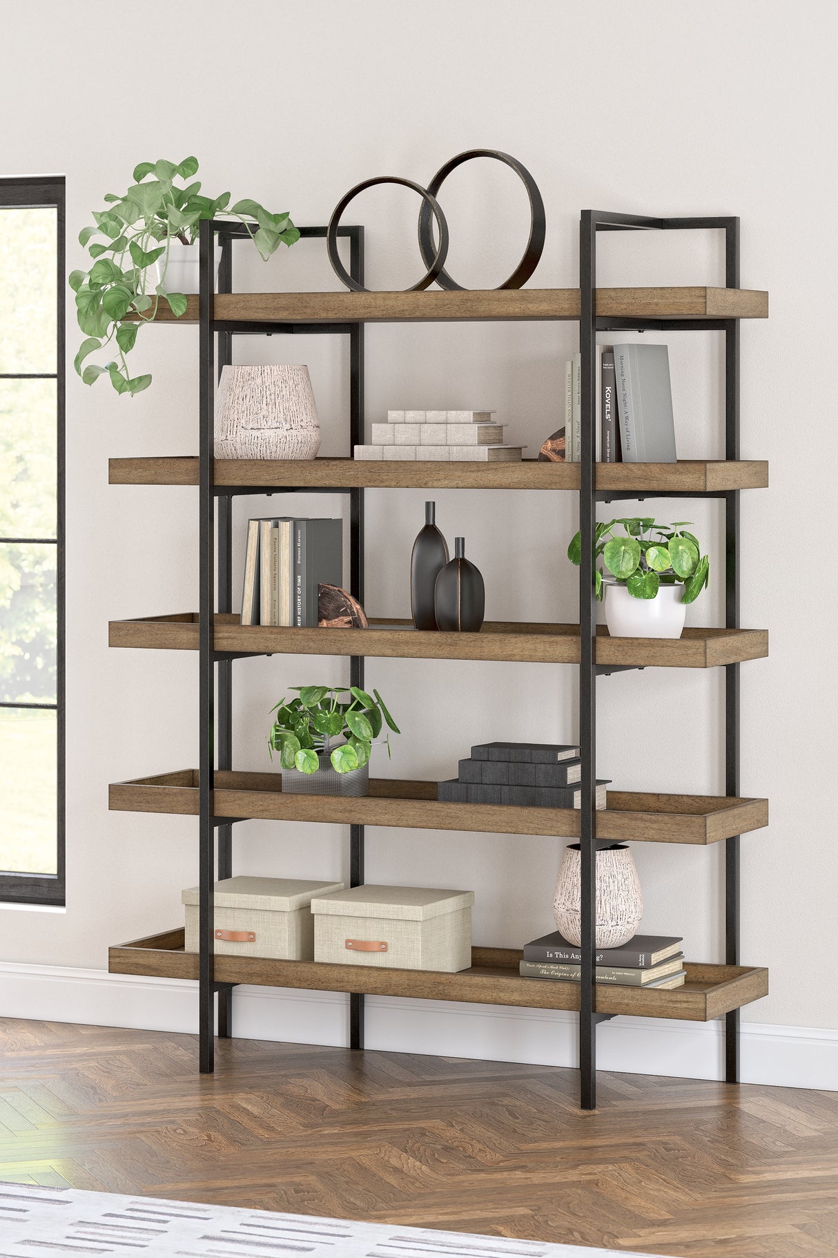 Mega Furniture - Ashley Furniture - Montia Bookcase - Bookcase / Light Brown - H632-70