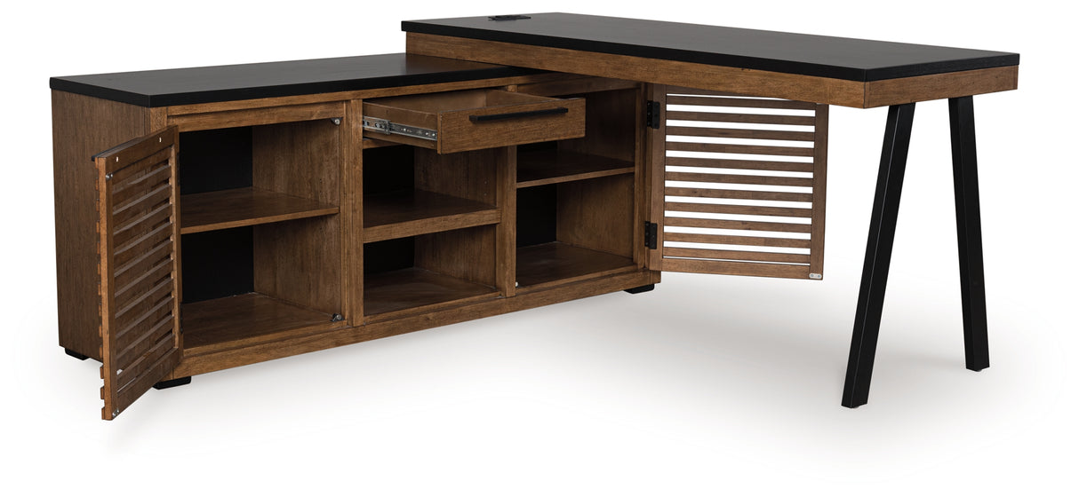 Mega Furniture - Ashley Furniture - Kallari Office Desk - Credenza with Desk Return / Warm Brown/Black - H737H1