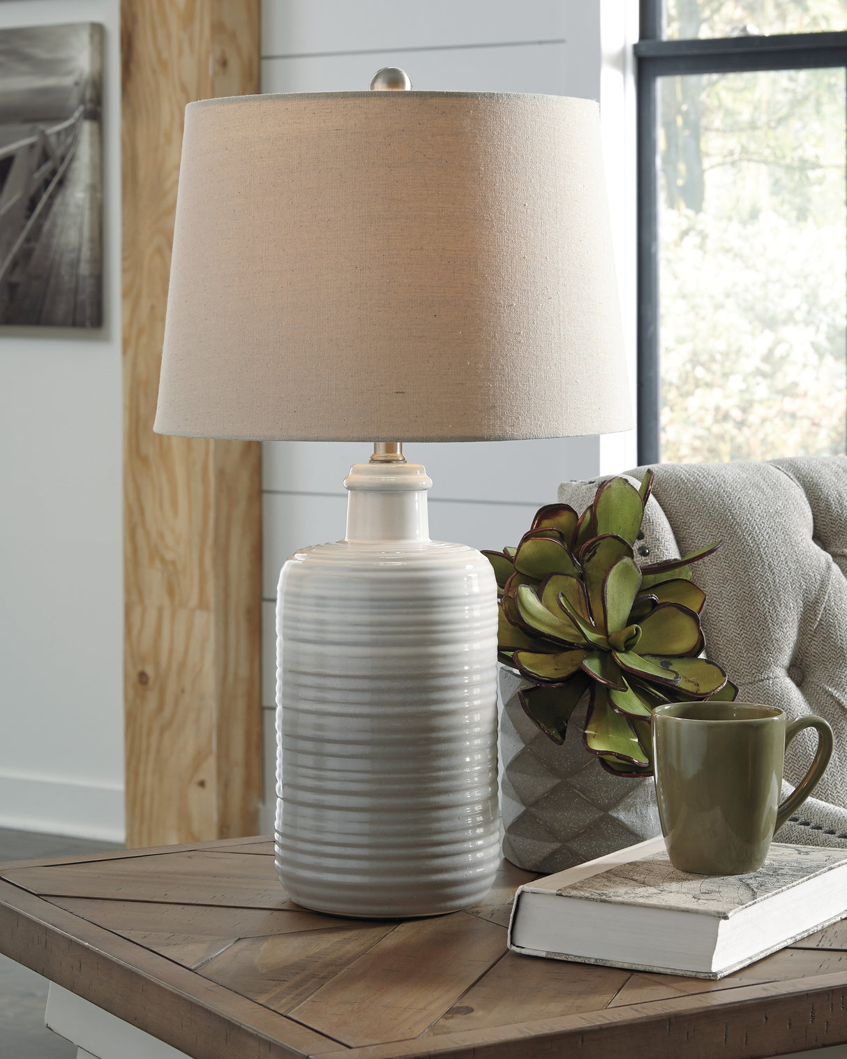 Mega Furniture - Ashley Furniture - Marnina Lighting - Ceramic Table Lamp (Set of 2) / Taupe - L121854
