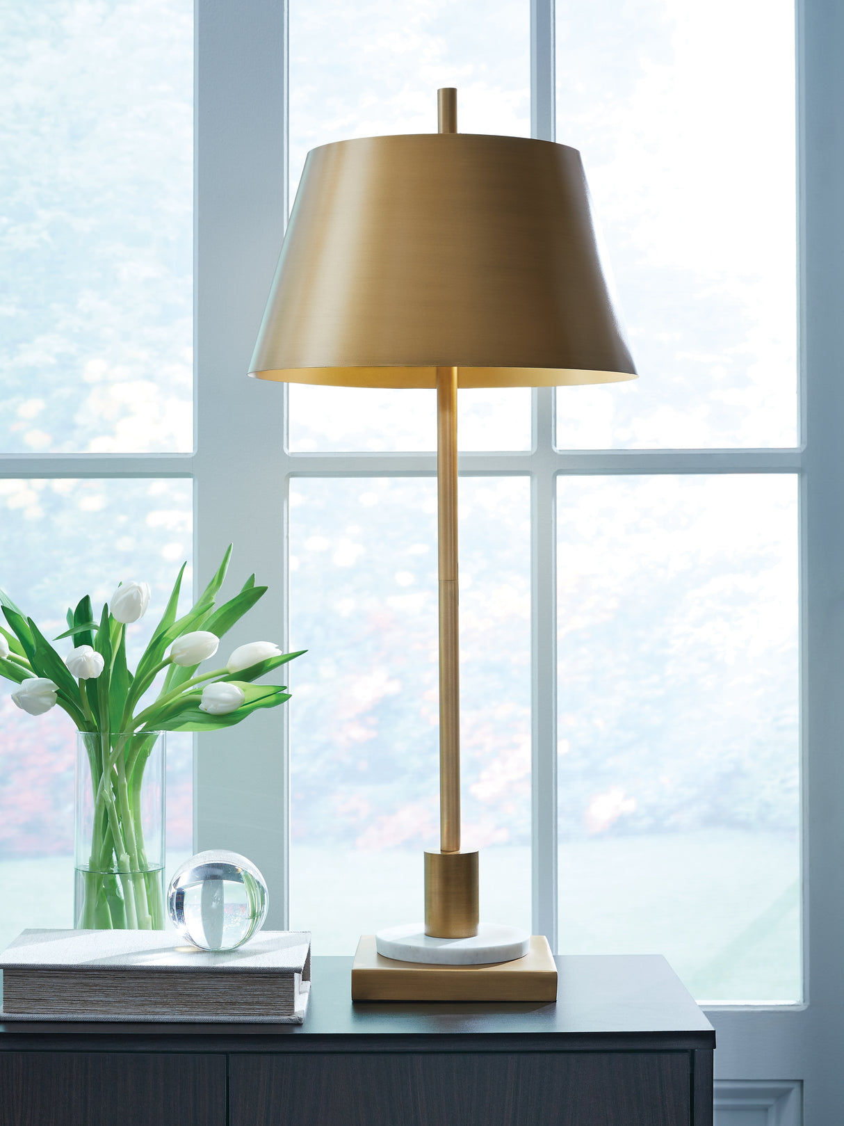 Mega Furniture - Ashley Furniture - Fritzburn Lighting - Metal Table Lamp (1/CN) / Gold Finish/White - L208444