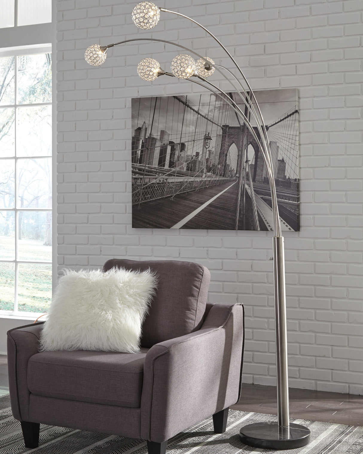 Mega Furniture - Ashley Furniture - Winter Lighting - Metal Arc Lamp (1/CN) / Silver Finish - L725089