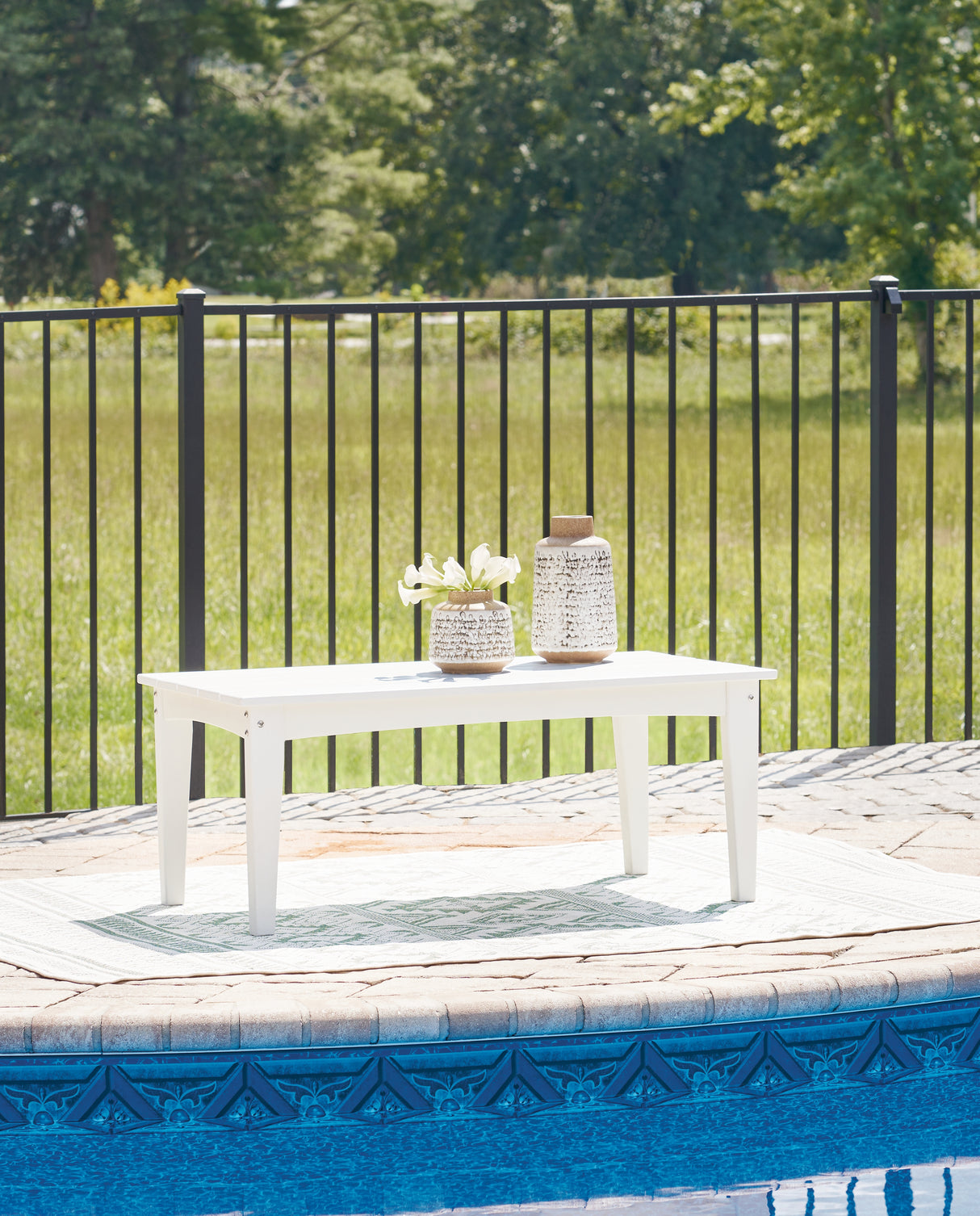 Mega Furniture - Ashley Furniture - Hyland wave Outdoor - Rectangular Cocktail Table / White - P111-701