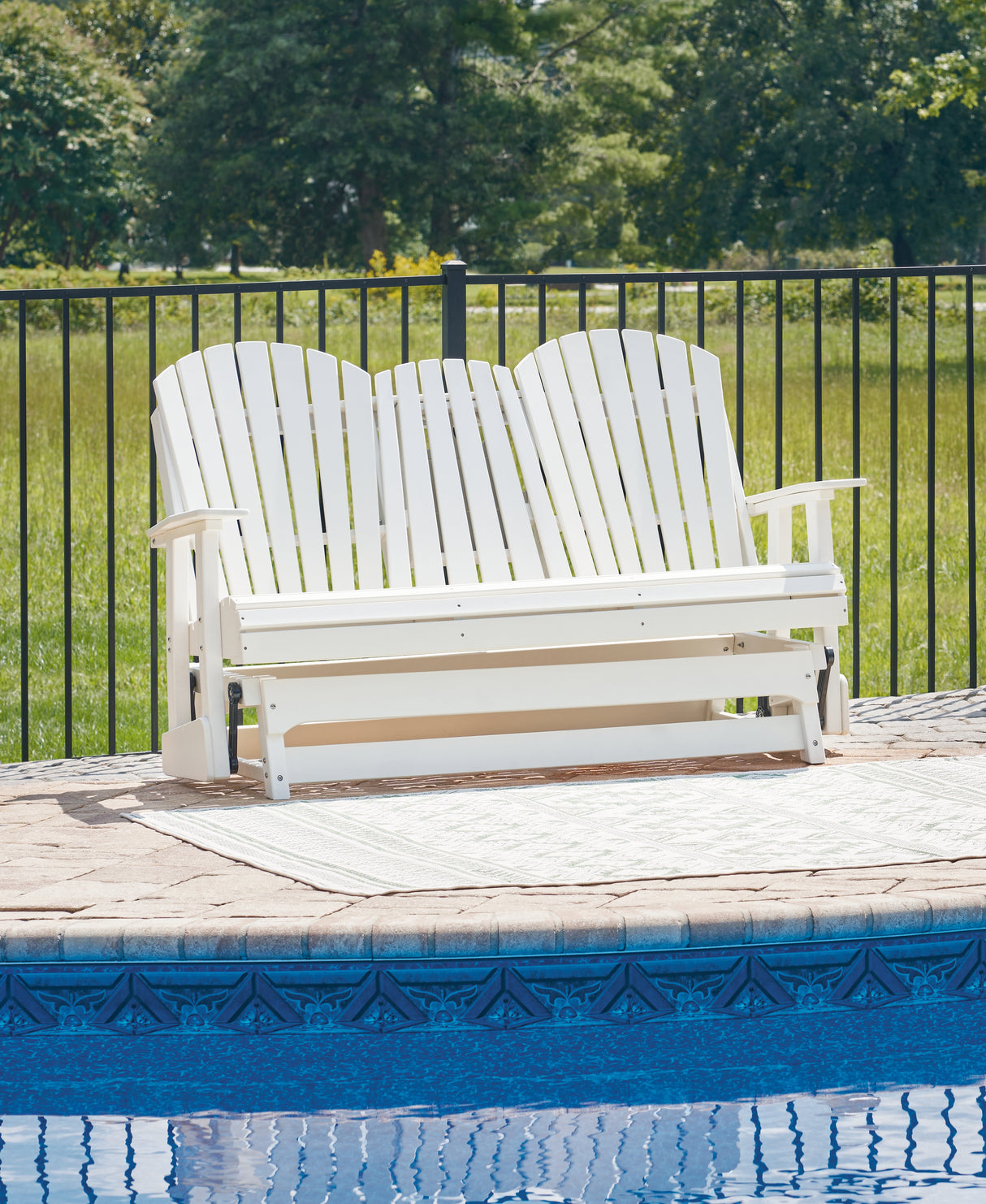Mega Furniture - Ashley Furniture - Hyland wave Outdoor - Glider Loveseat / White - P111-835