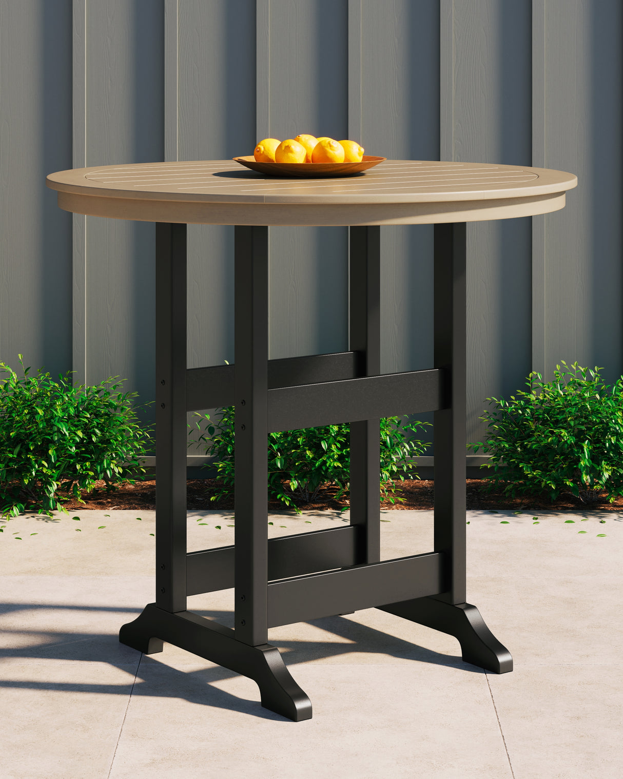 Mega Furniture - Ashley Furniture - Fairen Trail Outdoor - Round Bar Table w/UMB OPT / Black/Driftwood - P211-613