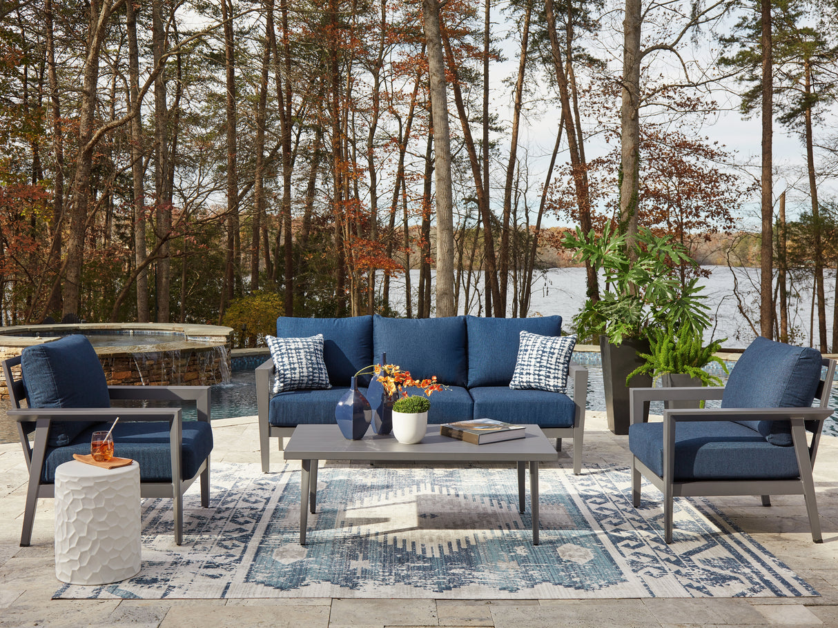 Mega Furniture - Ashley Furniture - Gali Outdoor - Sofa/Chairs/Table Set (4/CN) / Gray/Blue - P275-081