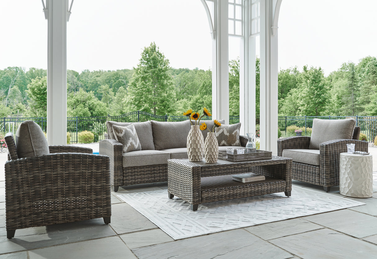Mega Furniture - Ashley Furniture - Oasis Court Outdoor - Sofa/Chairs/Table Set (4/CN) / Gray - P335-081