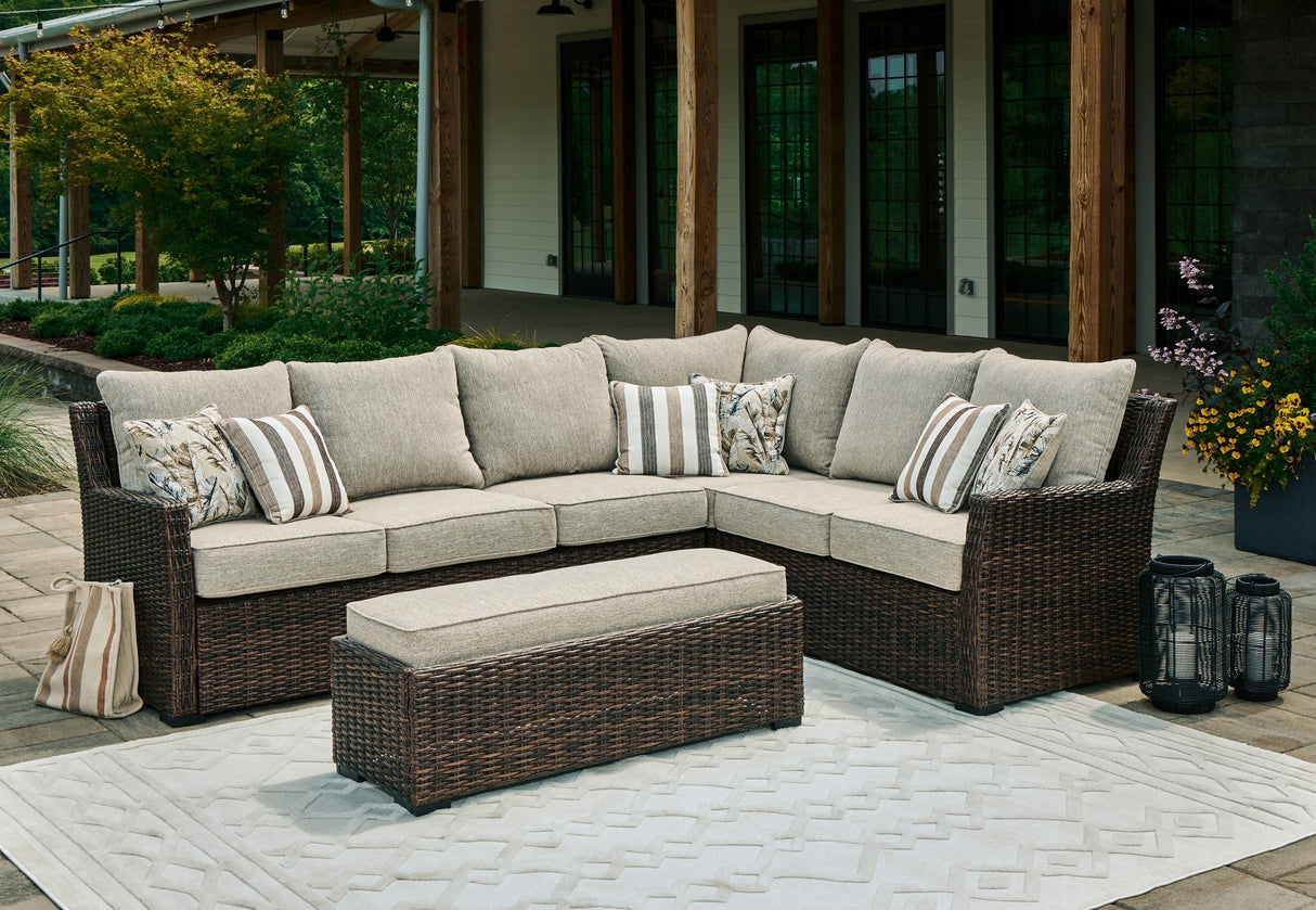 Mega Furniture - Ashley Furniture - Brook Ranch Outdoor - Sofa SEC/Bench w/CUSH (3/CN) / Brown - P465-822