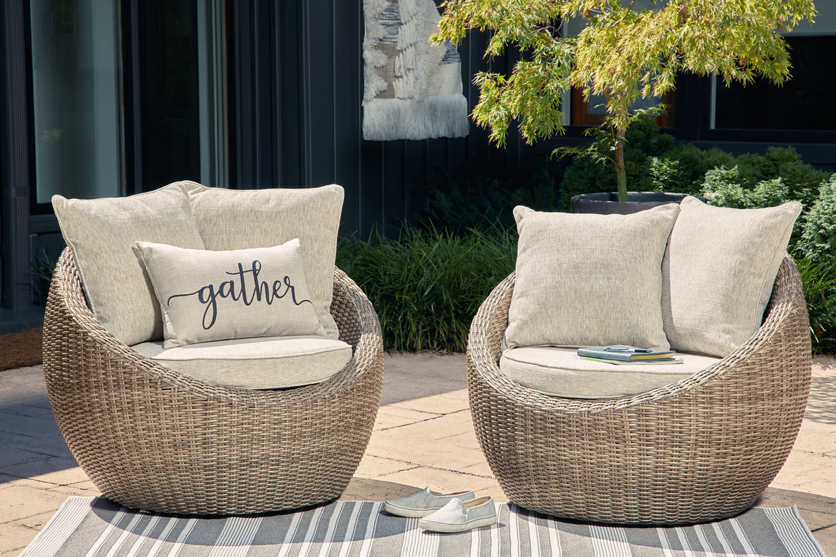 Mega Furniture - Ashley Furniture - Danson Outdoor - Swivel Lounge w/Cushion (Set of 2) / Beige - P505-821