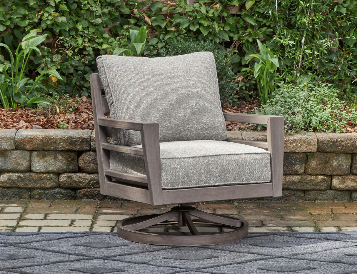 Mega Furniture - Ashley Furniture - Hillside Barn Outdoor - Swivel Lounge w/ Cushion / Gray/Brown - P564-821