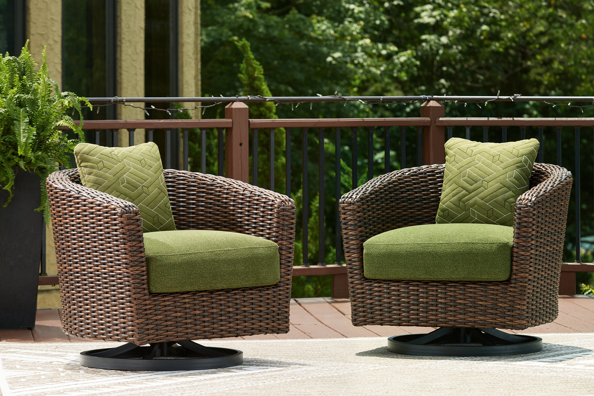 Mega Furniture - Ashley Furniture - Horizon Hall Outdoor - Swivel Lounge w/ Cushion / Brown/Green - P572-821