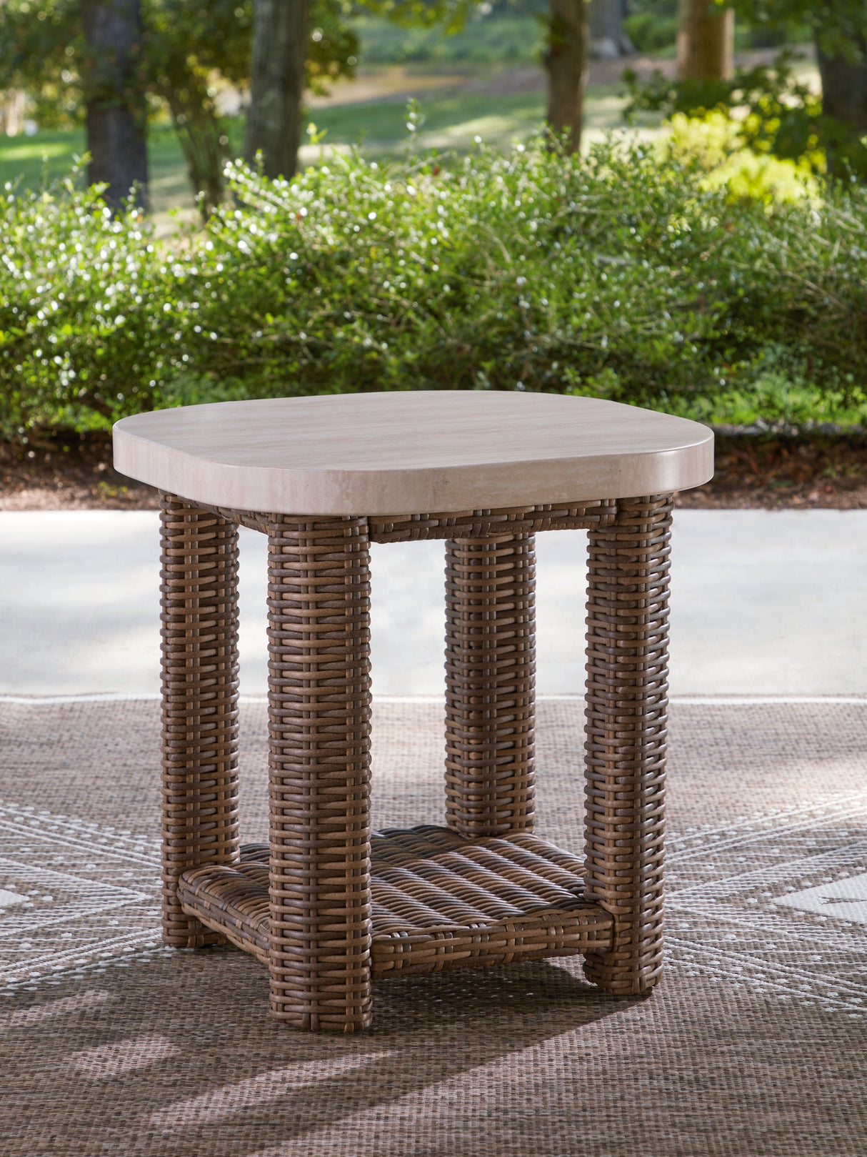 Mega Furniture - Ashley Furniture - Dolan Creek Outdoor - Square End Table / Beige/Brown - PCP610-702