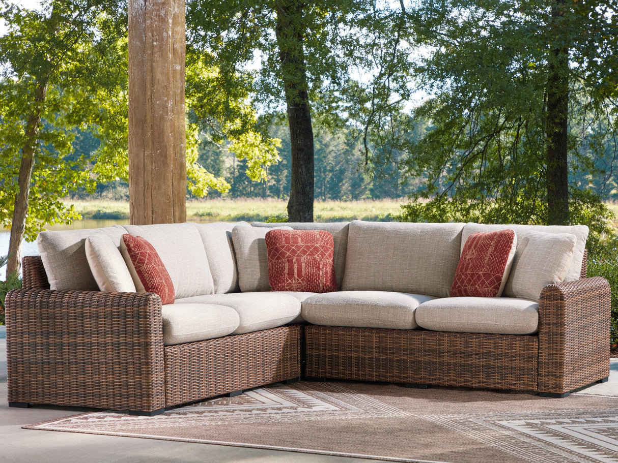 Mega Furniture - Ashley Furniture - Dolan Creek Outdoor - 3-Piece Outdoor Sectional / Beige/Brown - PCP610P1