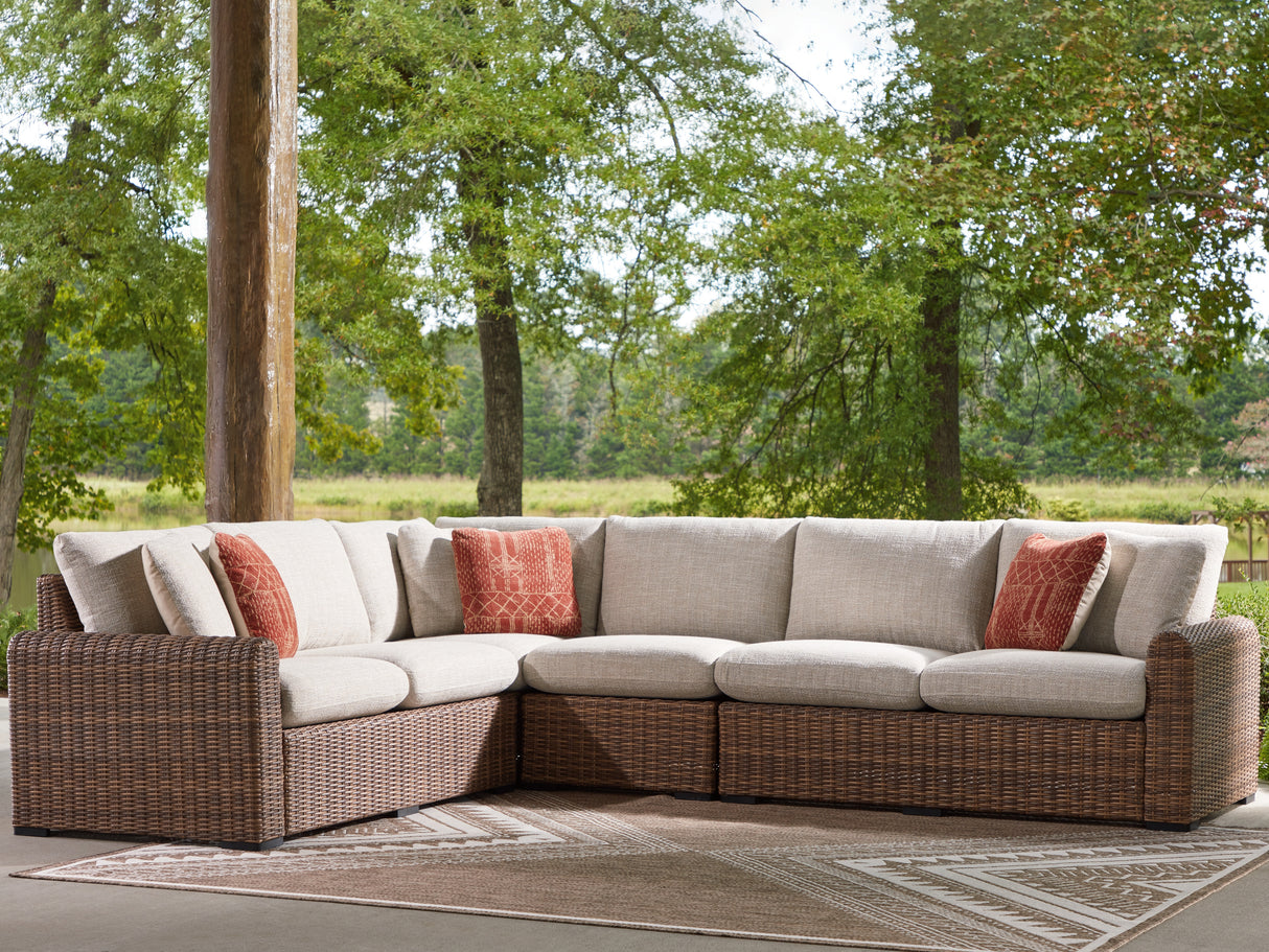 Mega Furniture - Ashley Furniture - Dolan Creek Outdoor - 4-Piece Outdoor Sectional / Beige/Brown - PCP610P2