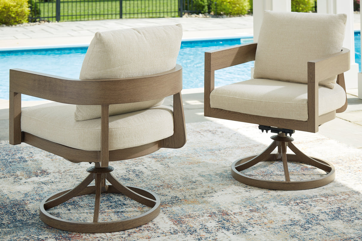 Mega Furniture - Ashley Furniture - Serene Bay Outdoor - Swivel Chair w/Cushion (Set of 2) / Dark Brown/White - P671-602A
