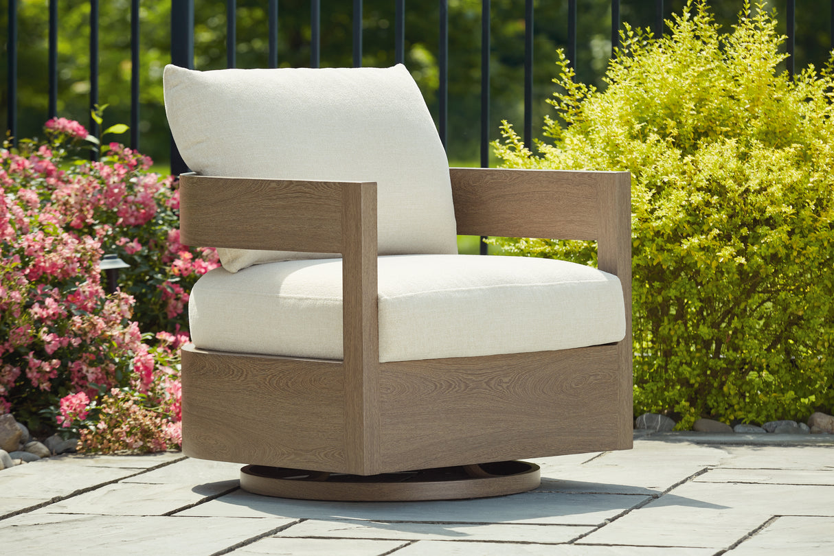 Mega Furniture - Ashley Furniture - Serene Bay Outdoor - Swivel Glider Chair w/Cushion / Dark Brown/White - P671-821