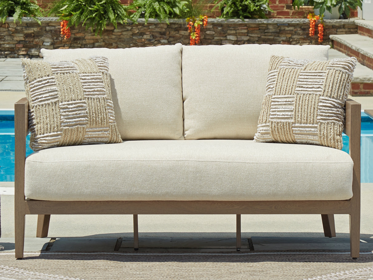 Mega Furniture - Ashley Furniture - Serene Bay Outdoor - Loveseat w/Cushion / Dark Brown/White - P671-835