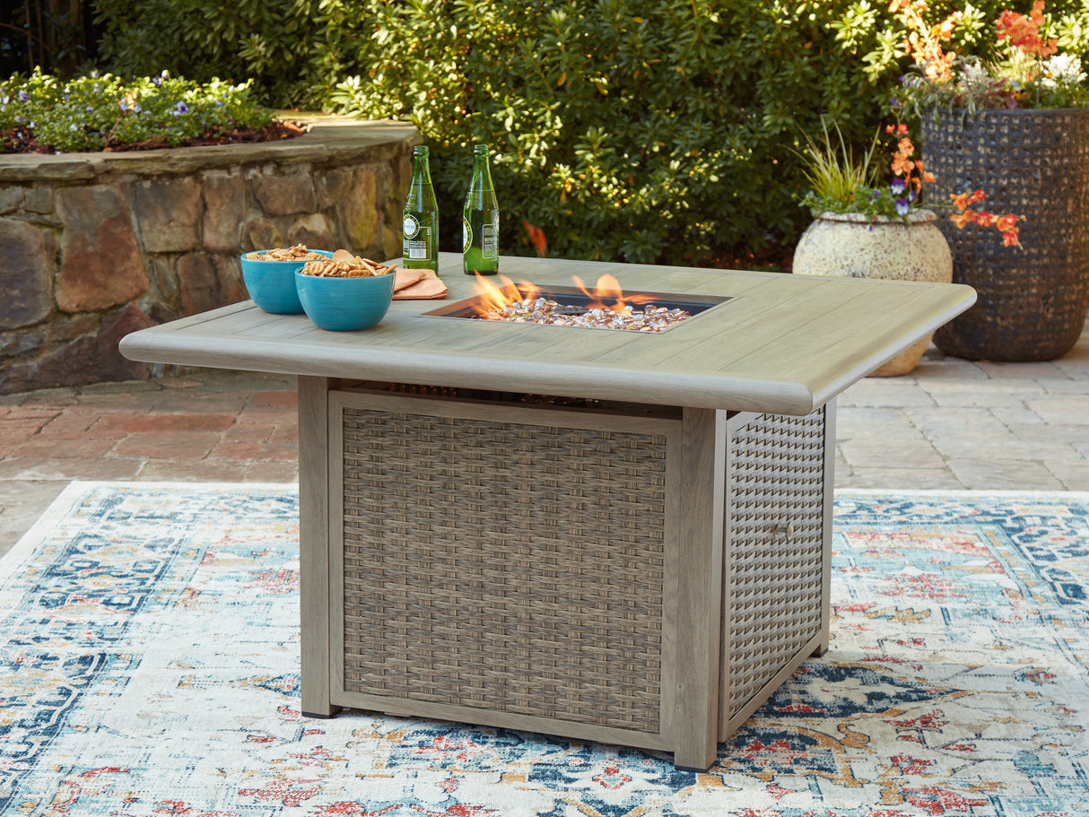 Mega Furniture - Ashley Furniture - Cliff Trails Outdoor - Square Fire Pit Table / Beige - PCP690-772