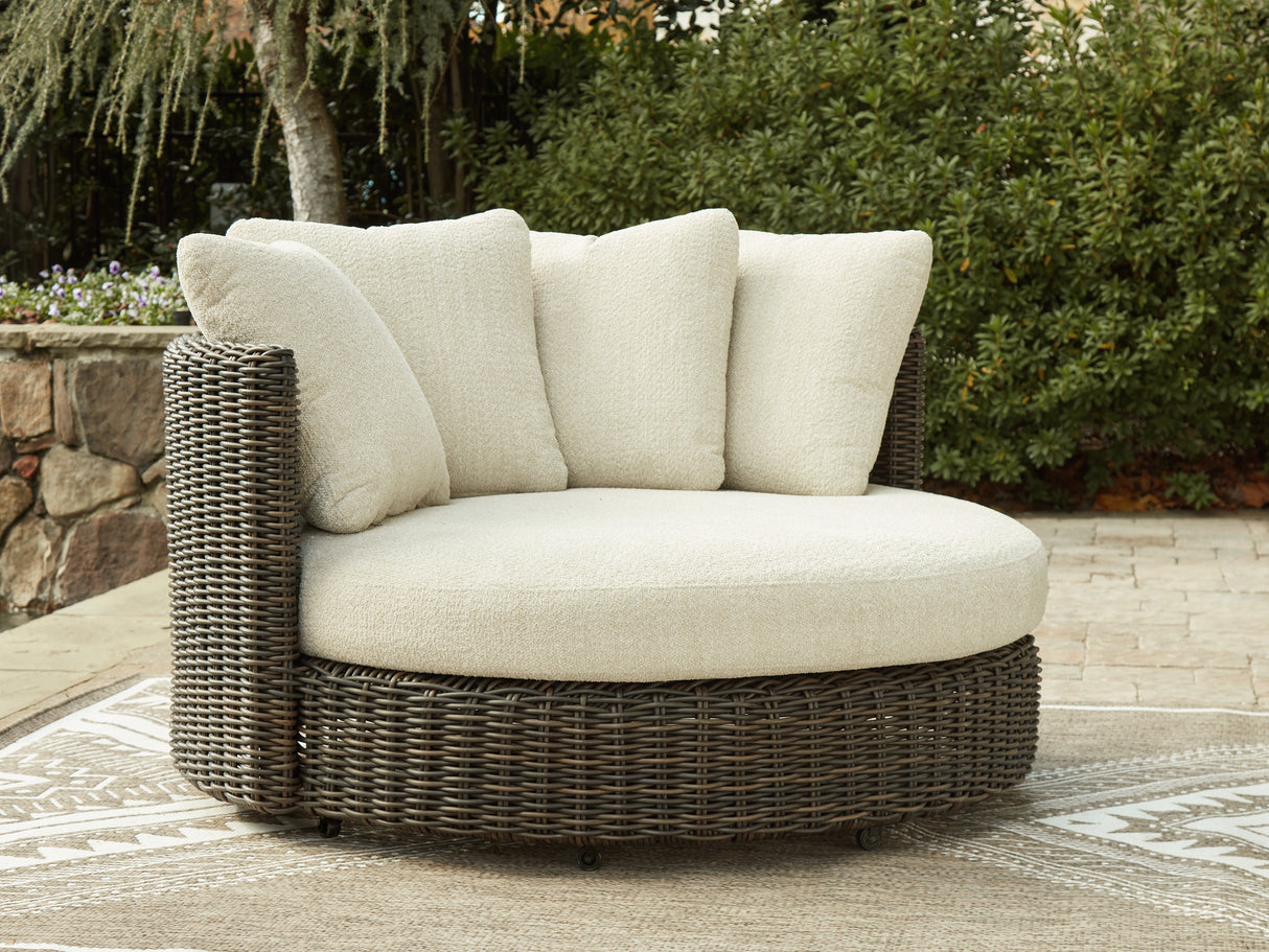 Mega Furniture - Ashley Furniture - Kimora Outdoor - Swivel Lounge Chair w/Cushion / Beige/Dark Brown - P711-810