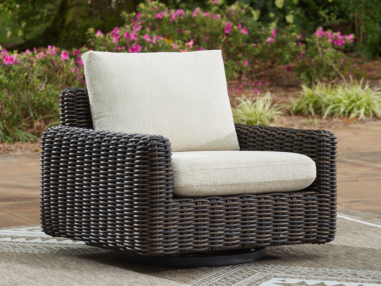 Mega Furniture - Ashley Furniture - Kimora Outdoor - Swivel Glider Lounge w/Cushion / Beige/Dark Brown - P711-821