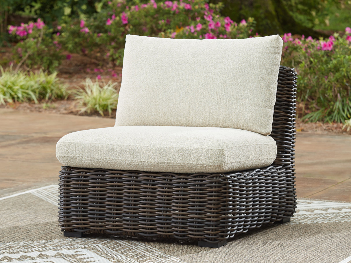 Mega Furniture - Ashley Furniture - Kimora Outdoor - Armless Chair w/Cushion / Beige/Dark Brown - P711-846
