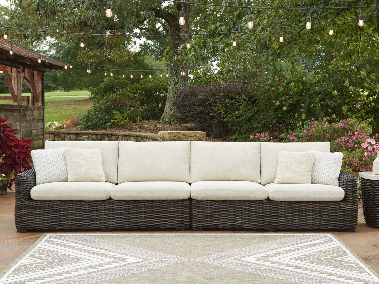 Mega Furniture - Ashley Furniture - Kimora Outdoor - RAF/LAF Loveseat w/CUSH (Set of 2) / Beige/Dark Brown - P711-854