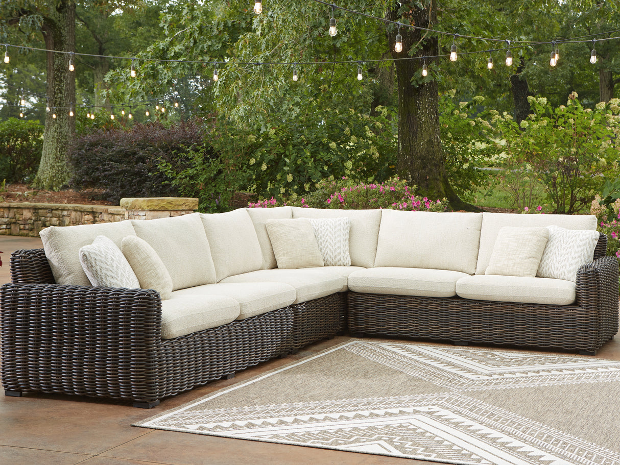 Mega Furniture - Ashley Furniture - Kimora Outdoor - 4-Piece Outdoor Sectional / Beige/Dark Brown - P711P2