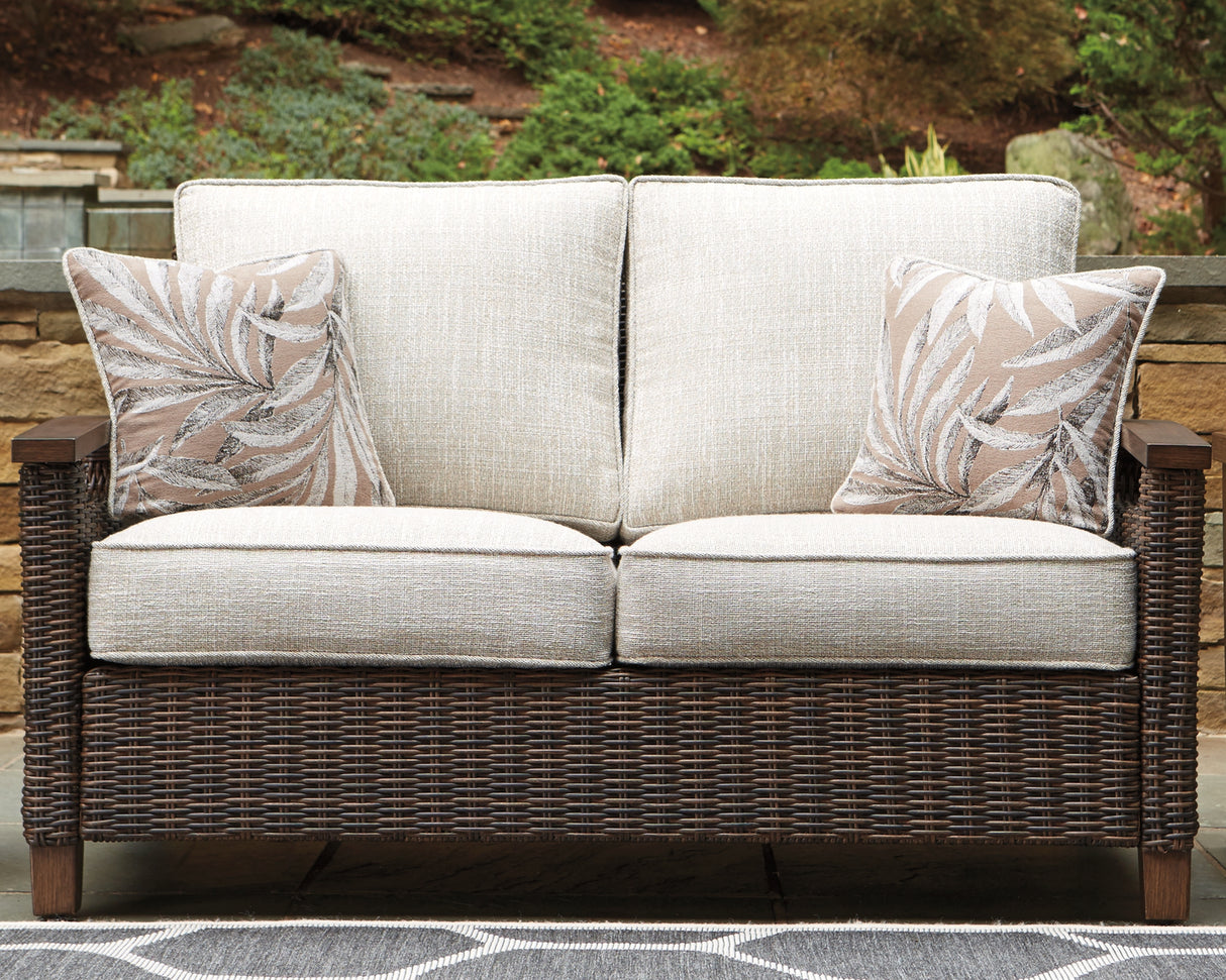 Mega Furniture - Ashley Furniture - Paradise Trail Outdoor - Loveseat w/Cushion / Medium Brown - P750-835