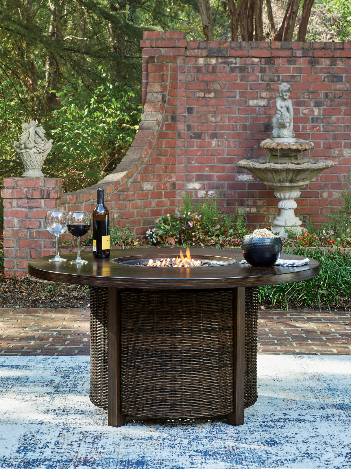 Mega Furniture - Ashley Furniture - Monterey Point Outdoor - Round Fire Pit Table / Dark Brown - PCP760-776