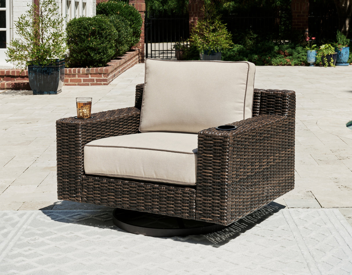 Mega Furniture - Ashley Furniture - Coastline Bay Outdoor - Swivel Lounge w/ Cushion / Brown - P784-821