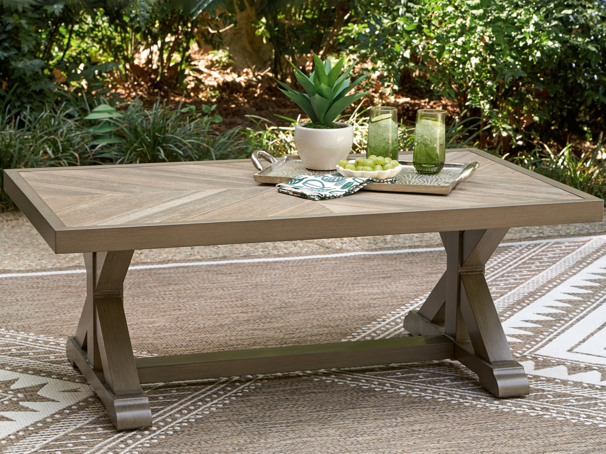 Mega Furniture - Ashley Furniture - Laguna Heights Outdoor - Rectangular Cocktail Table / Beige - PCP790-701