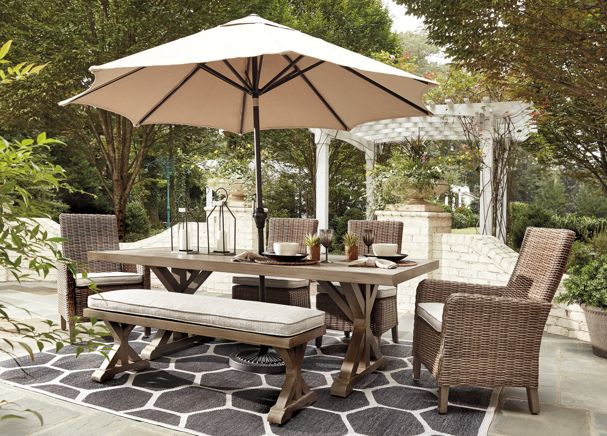 Mega Furniture - Ashley Furniture - Beachcroft Outdoor - RECT Dining Table w/UMB OPT / Beige - P791-625