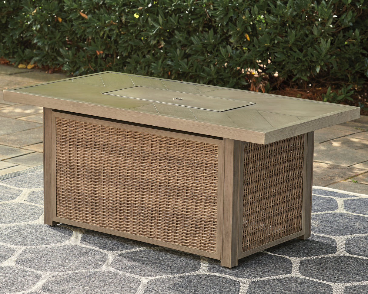 Mega Furniture - Ashley Furniture - Beachcroft Outdoor - Rectangular Fire Pit Table / Beige - P791-773