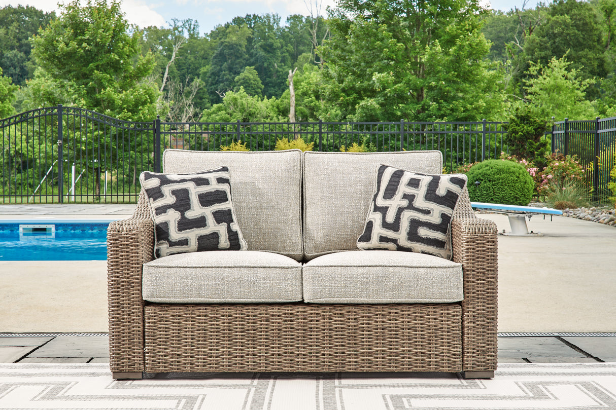 Mega Furniture - Ashley Furniture - Beachcroft Outdoor - Loveseat w/Cushion / Beige - P791-835
