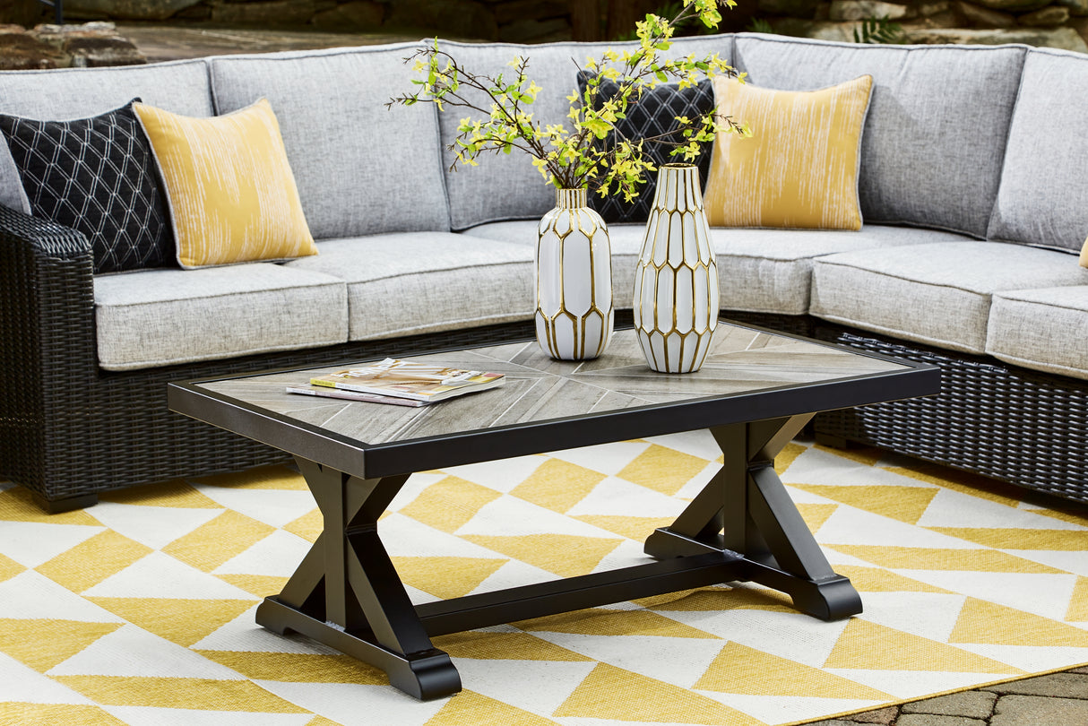 Mega Furniture - Ashley Furniture - Beachcroft Outdoor - Rectangular Cocktail Table / Black/Light Gray - P792-701