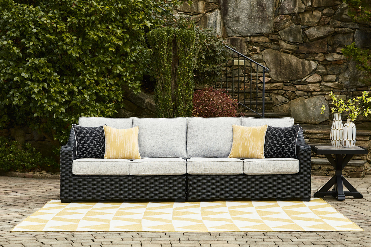 Mega Furniture - Ashley Furniture - Beachcroft Outdoor - RAF/LAF Loveseat w/CUSH (Set of 2) / Black/Light Gray - P792-854
