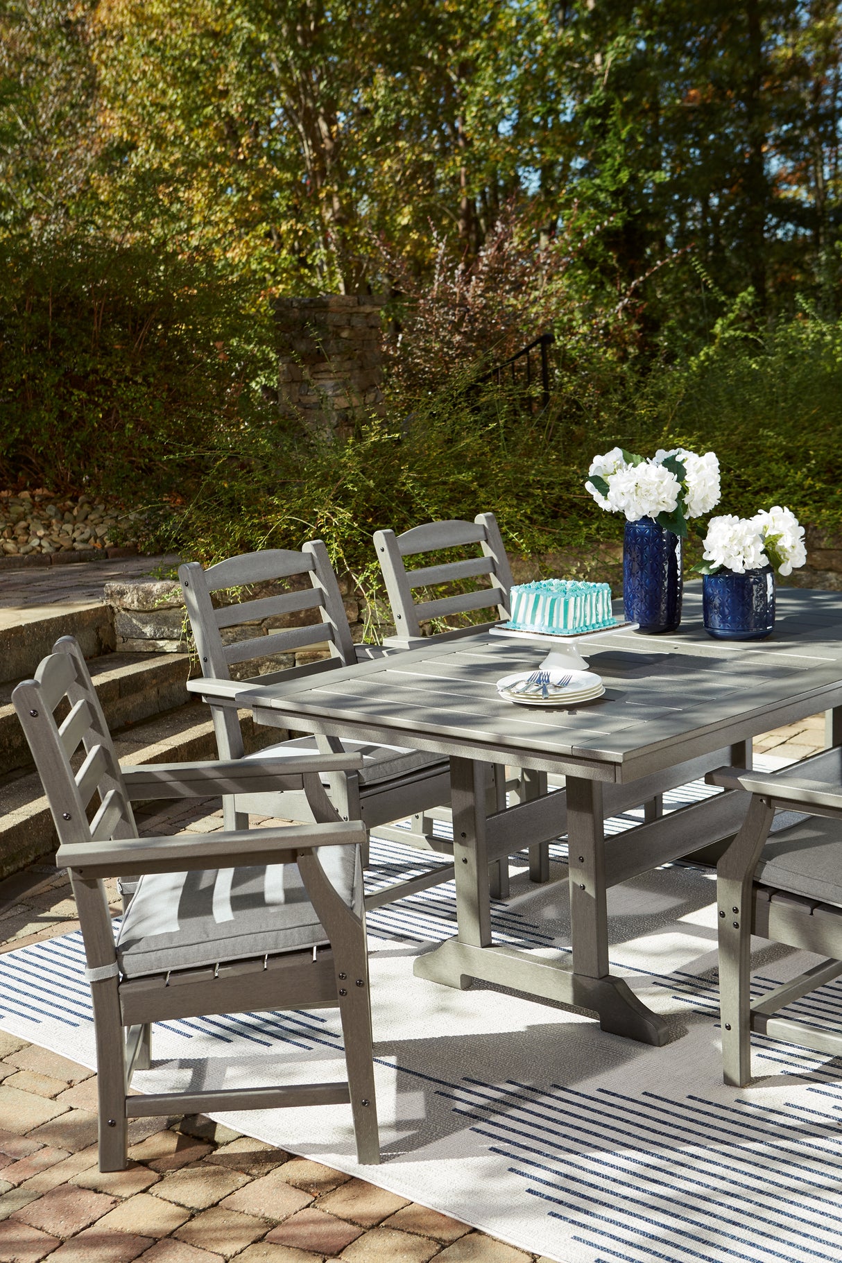 Mega Furniture - Ashley Furniture - Visola Outdoor - RECT Dining Table w/UMB OPT / Gray - P802-625