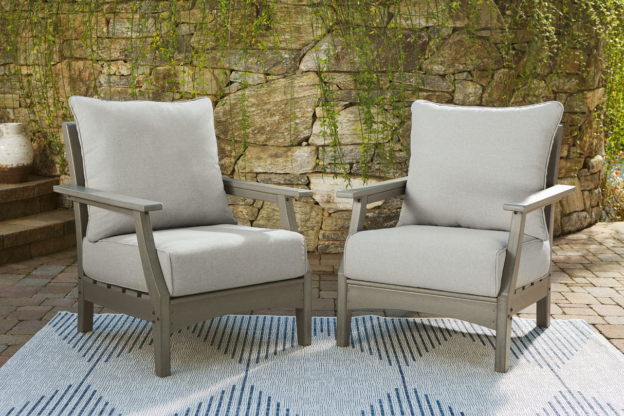 Mega Furniture - Ashley Furniture - Visola Outdoor - Lounge Chair w/Cushion (Set of 2) / Gray - P802-820