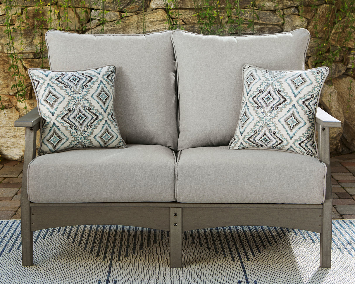 Mega Furniture - Ashley Furniture - Visola Outdoor - Loveseat w/Cushion / Gray - P802-835