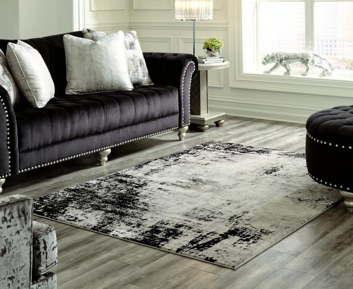 Mega Furniture - Ashley Furniture - Zekeman Rug - 7'10" x 10' Rug / Black/Cream/Gray - R404921