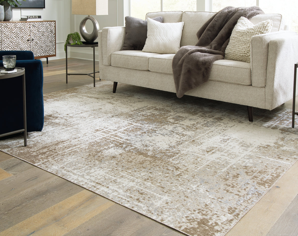 Mega Furniture - Ashley Furniture - Grifflain Rug - 5'1" x 7' Washable Rug / Tan/Brown/Gray - R406232