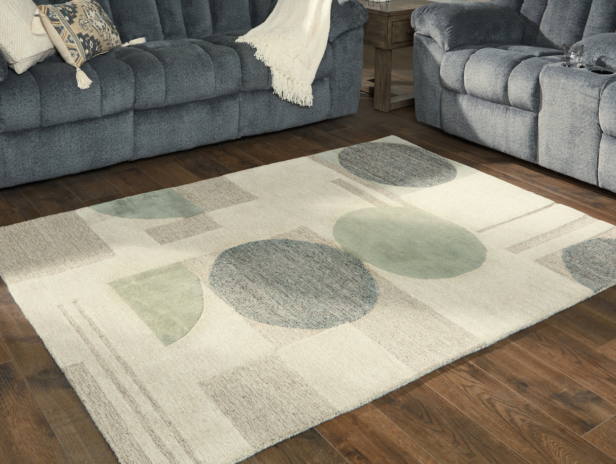 Mega Furniture - Ashley Furniture - Dallane Rug - 5' x 7' Rug / Linen/Blue/Green - R406352