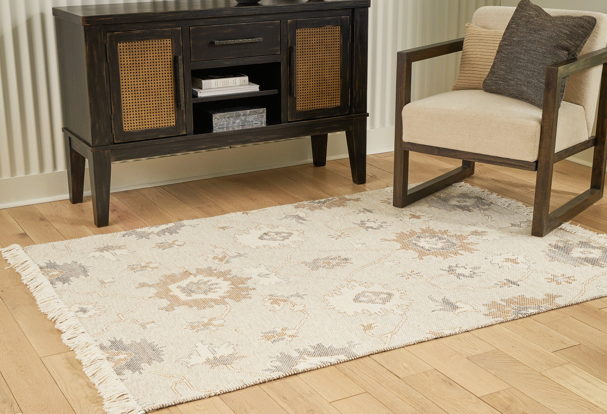 Mega Furniture - Ashley Furniture - Calkin Rug - 5' x 7' Rug / Linen/Gray/Caramel - R406392