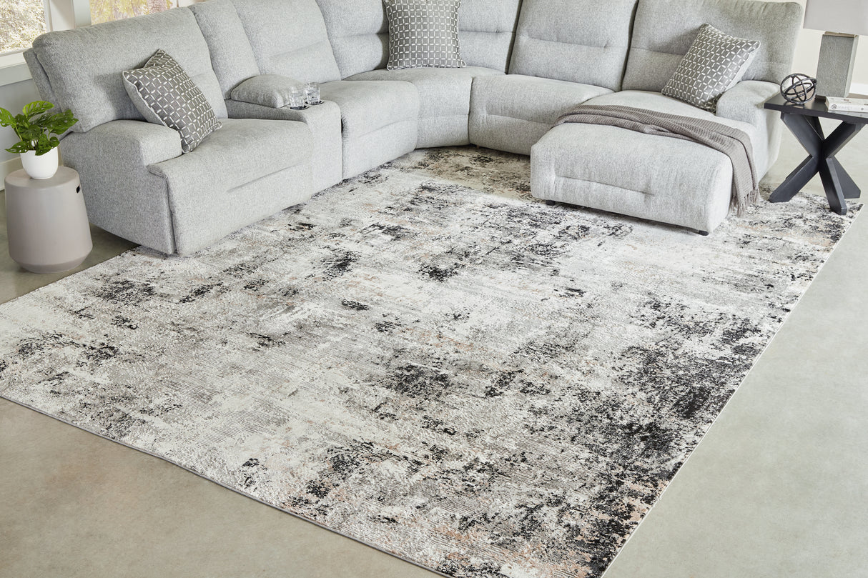 Mega Furniture - Ashley Furniture - Langwell Rug - 10' x 14' Rug / Black/Gray/White - R406780