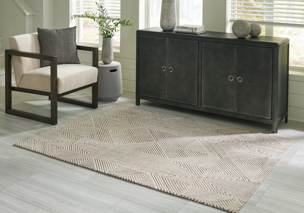 Mega Furniture - Ashley Furniture - Jadott Rug - 5' x 7' Rug / Beige/Brown - R406802