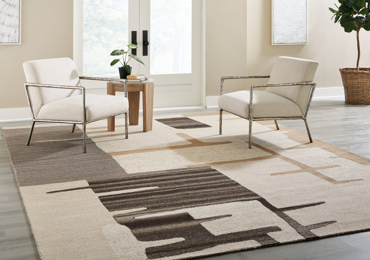 Mega Furniture - Ashley Furniture - Kencher Rug - 10' x 14' Rug / Beige/Brown - R406820