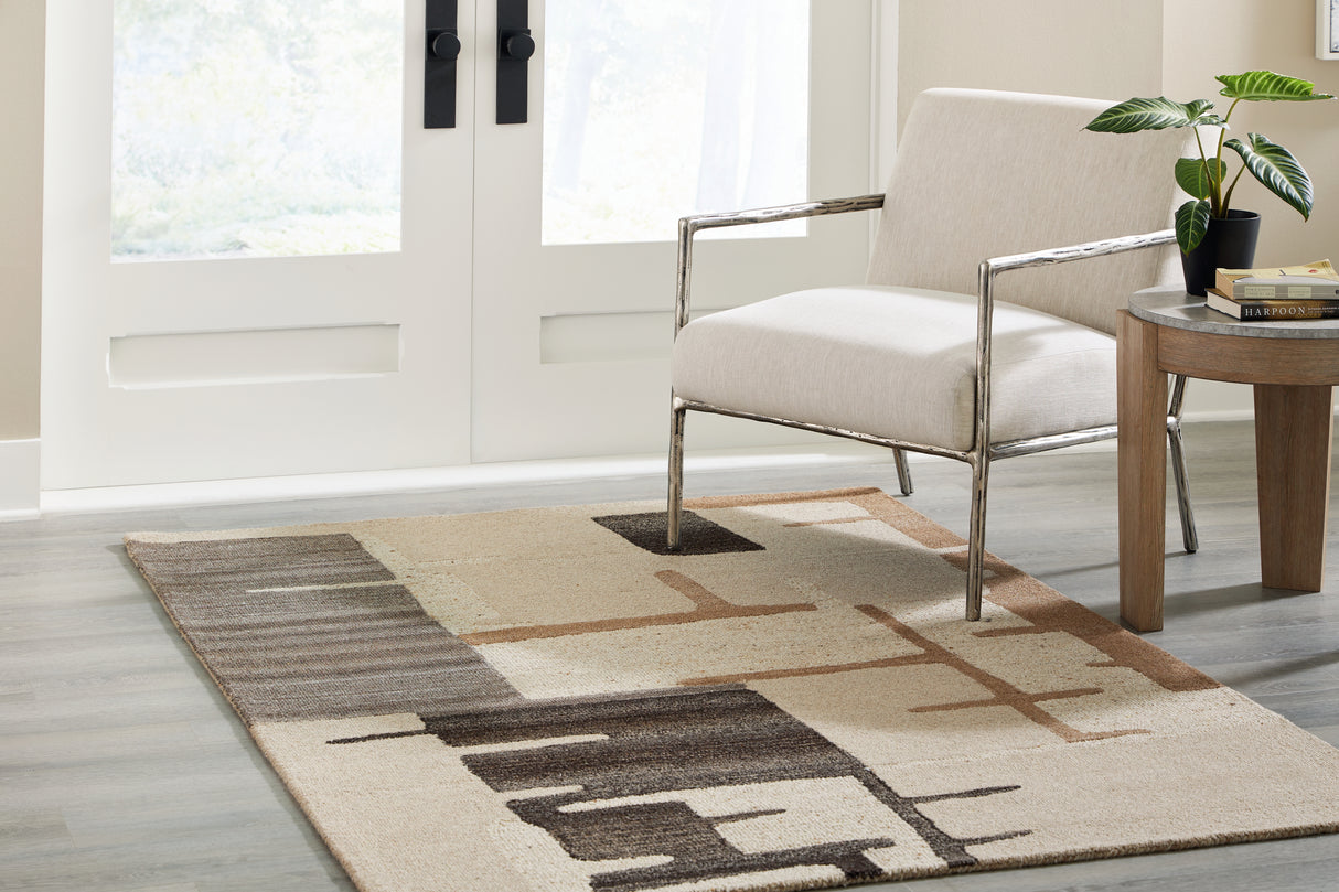 Mega Furniture - Ashley Furniture - Kencher Rug - 5' x 7' Rug / Beige/Brown - R406822