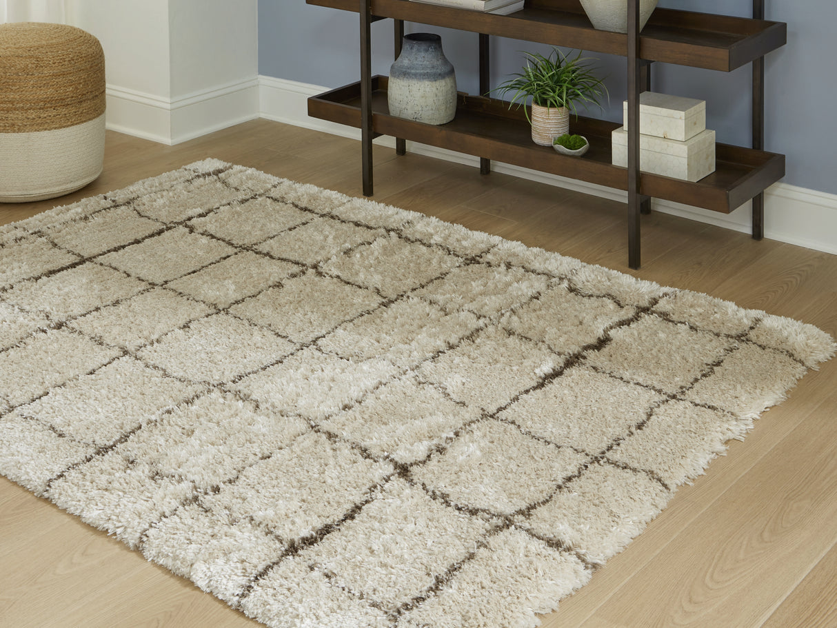 Mega Furniture - Ashley Furniture - Wrenlow Rug - 5' x 7' Rug / Cream/Brown - R407212