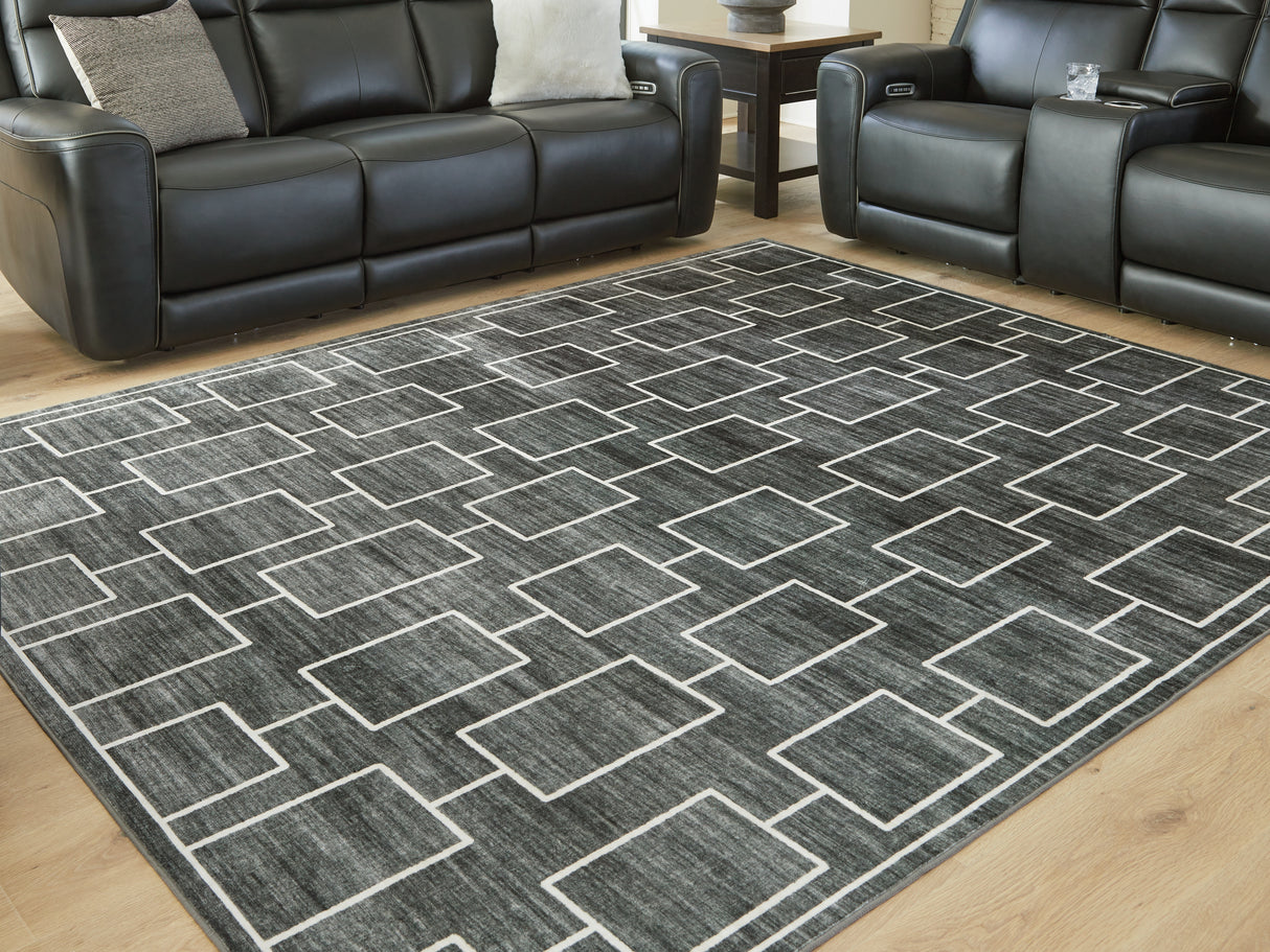 Mega Furniture - Ashley Furniture - Elderland Rug - Washable 5' x 7' Area Rug / Black/Gray - R407402